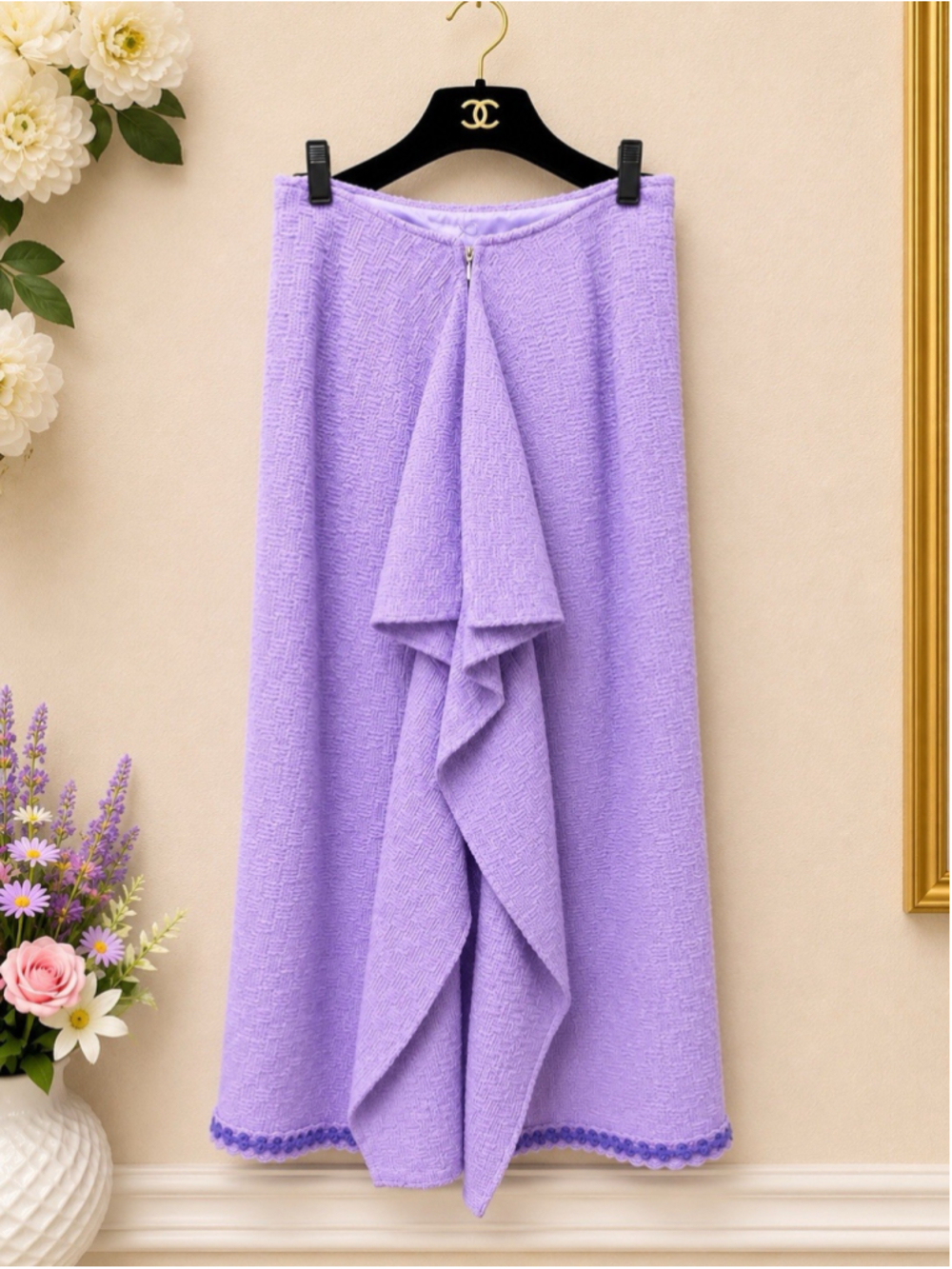 CHANEL 98A Lilac Tweed Jacket Maxi Skirt Suit Set FR 40 Karl Lagerfeld - Picture 7 of 16